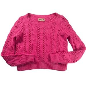 Y2K Vintage Hollister Co. Cable Knit Sweater Women's M Pink Pullover Crew Neck